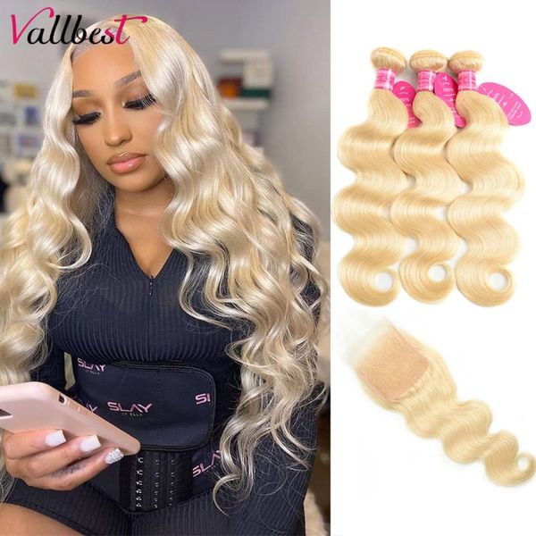

human hair bulks vall 613 blonde bundles with closure remy malaysian body wave transparent lace, Black