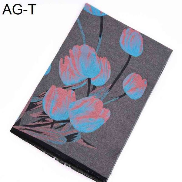 

2019 new winter fashion ladies thick warm double-sided dual-use tulip flowers cashmere scarves women, Blue;gray