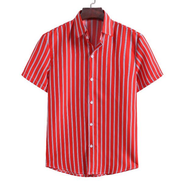 

men's casual shirts men summer striped shirt lapel button streetwear brand breathable short sleeve, White;black