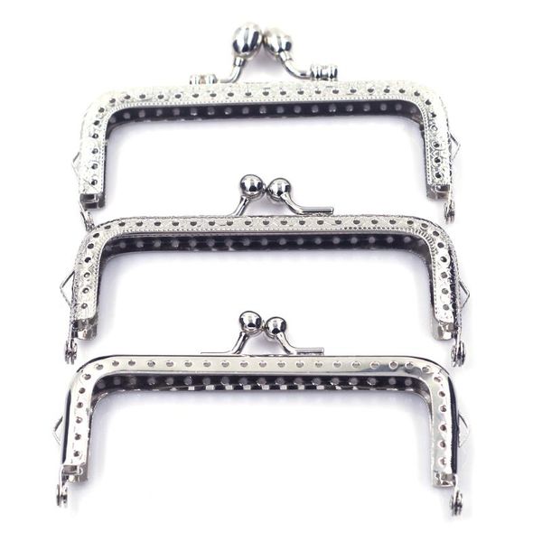 

bag parts & accessories silver tone 10.5cm square metal purse frames pouch kiss clasps buckles handbag handles clip diy luggage hardware, Black