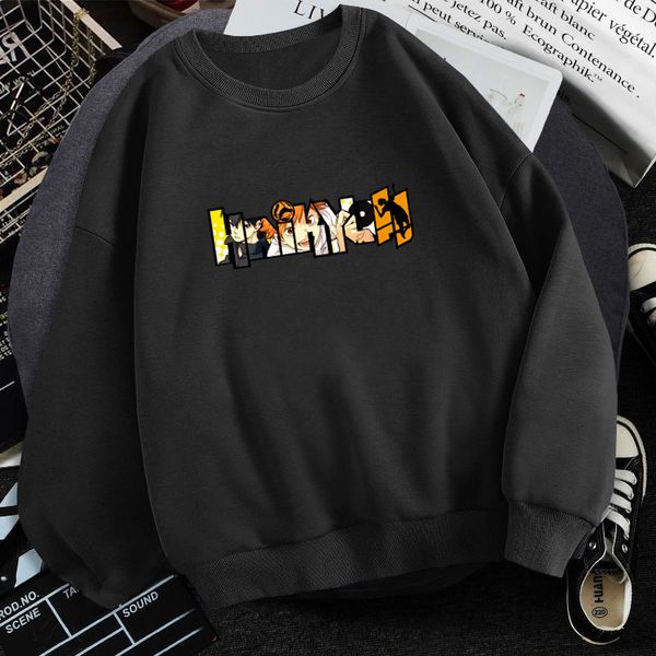 

haikyuu - men's hoodie and animation printing, loose casual street cloth, round neck, warm, Black