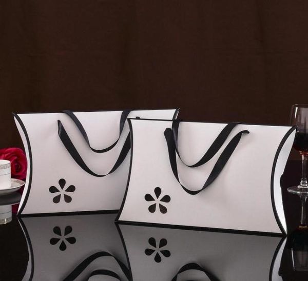 

pillow shape scarves box hollow flowers paper packaging boxes white black color large gift with handle wholesale wrap