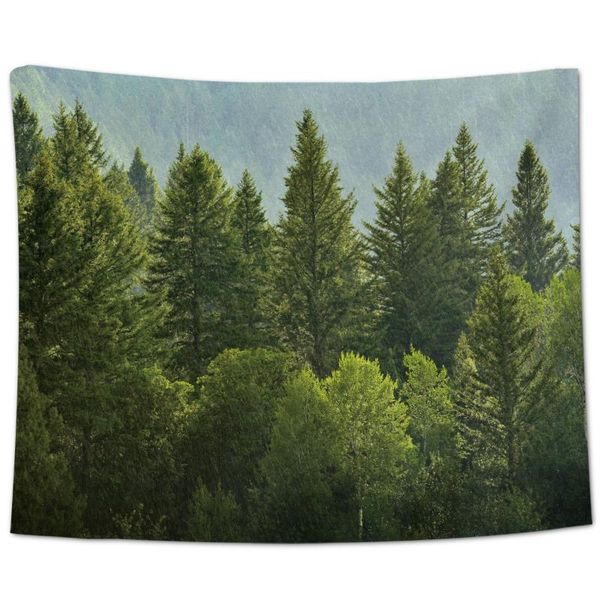 

tapestries green pine forests and rain on hillsides tapestry wall decor art home for living room decoration
