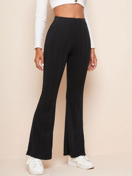 

high waisted flare-leg pants e2si#, Black;white