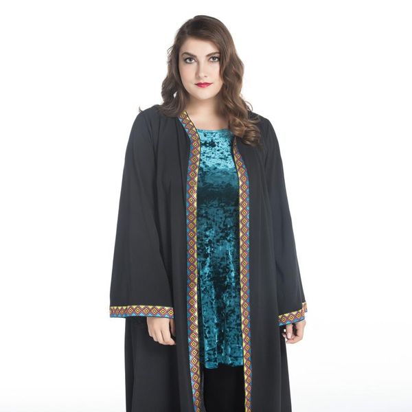 

casual dresses autumn winter loose cardigan dress woman muslim vintage plus size 5xl 4xl 3xl retro femme robe cm272, Black;gray