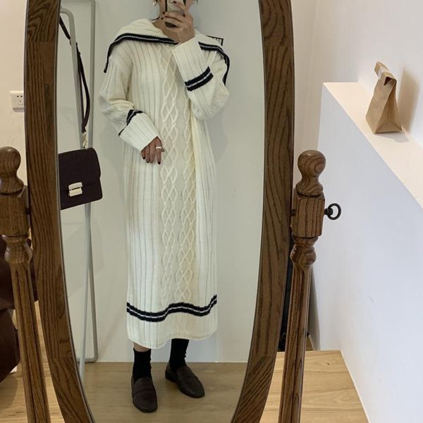 

dresses women es long-sleeves gentle french knit solid striped sweet autumn sweater female fashion elegant, Black;gray