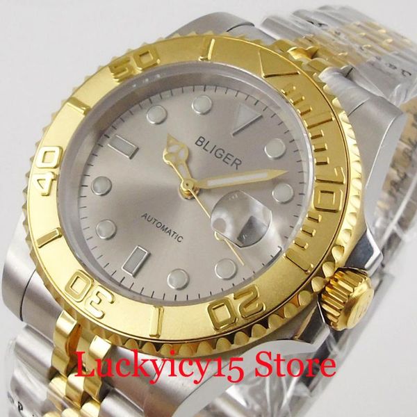 

wristwatches 40mm men watch gold coated automatic movement jubilee band miyota rotating bezel, Slivery;brown