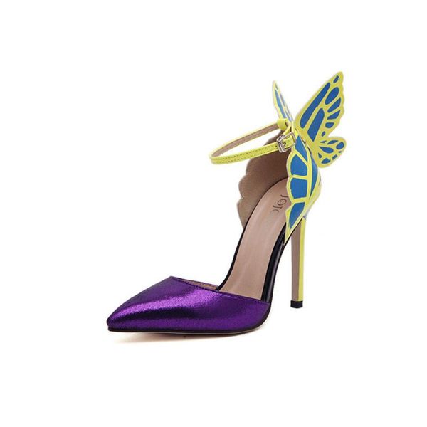 

sandals summer 2021 butterfly pointed toe pumps women shoes thin heel high heels spell color plus size 42, Black