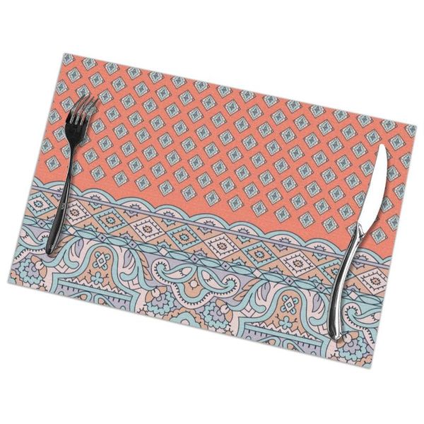 

table mats drink placemats paisley pattern coral coffee mug cup coasters 6 pcs non-slip pads &