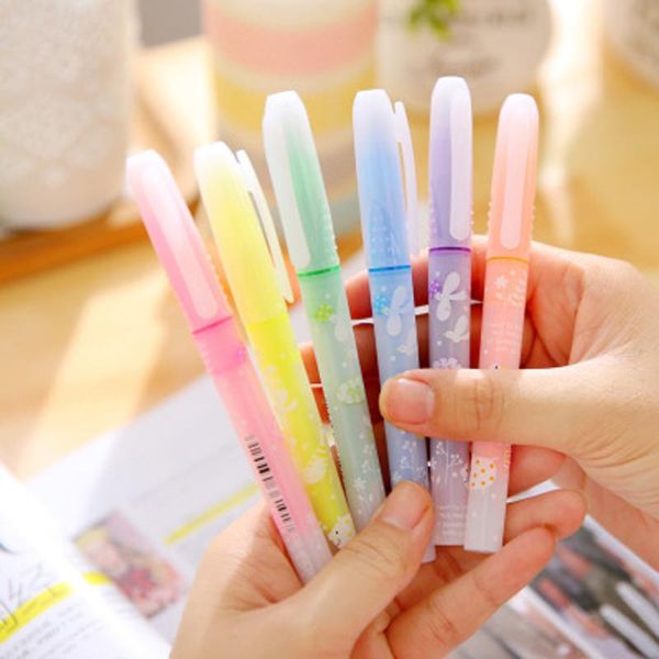 

highlighters 6pcs/lot 13.5mm colorful highlighter cute little duck fruit fragrance yellow candy colored markers promotional, Black;red