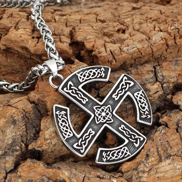 

norwegian nordic mythology slavic rune pendant titanium steel necklace men's long jewelry, Silver