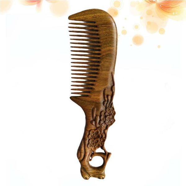 

green sandalwood comb anti-static wooden hair carving pattern care brushes1, Silver
