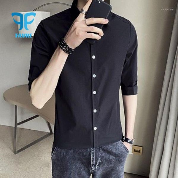

men's dress shirts favre men shirt chic fashion office social business collared half sleeve work clothes, White;black