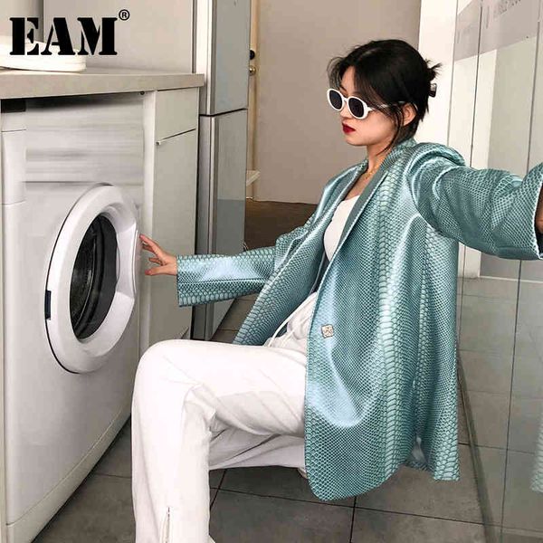 

[eam] women big size snake pu leather blazer lapel long sleeve loose fit jacket fashion spring autumn 1dd6450 21512, White;black