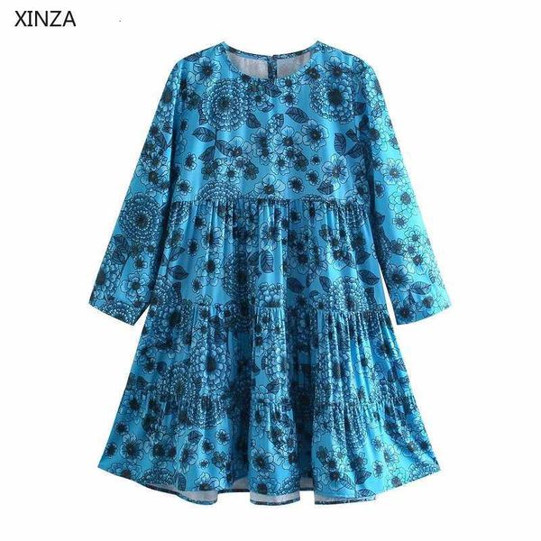

casual dresses retro floral print women long sleeve o neck pleated summer back opeing flounce hem elegant party bdvi, Black;gray