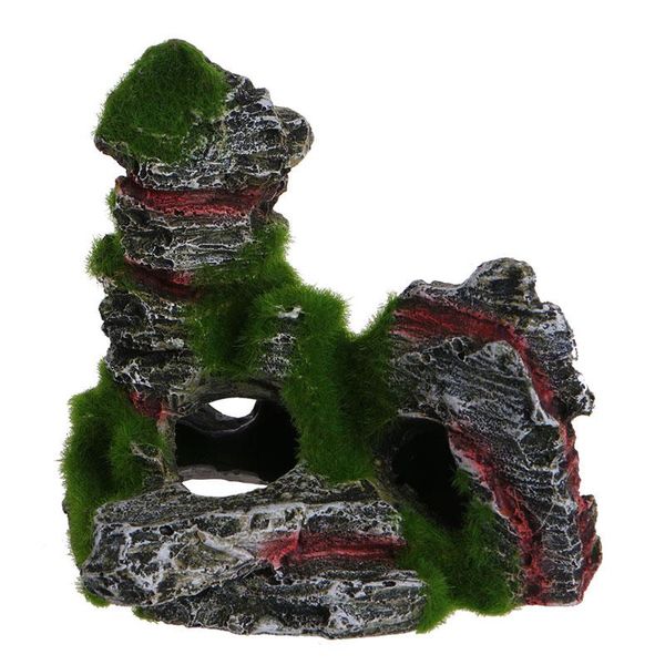 

decorations 1pc mountain view aquarium fish tank ornament rockery hiding cave moss landscape underwater decor