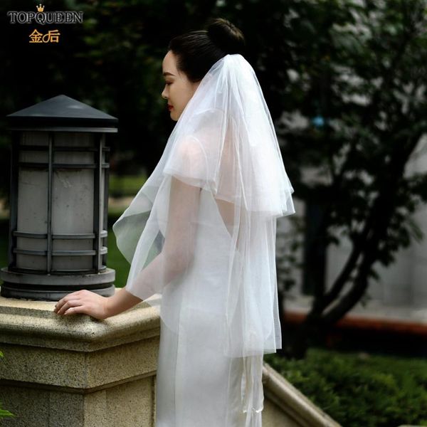 

bridal veils ueen v28 wedding veil short elegant plain yarn two layer soft cover front and back blusher, Black