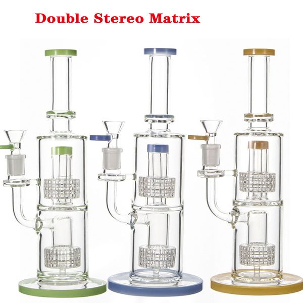 11-Zoll-Heady-Doppel-Stereo-Matrix-Bongs, Fab-Ei-Wasserpfeifen, 14-mm-Glasbong mit Innengewinde, Inline-Perc-Wasserpfeifen, gerades Rohr, Öl-Dab-Rigs