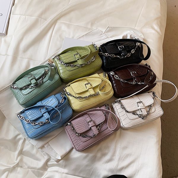 

baguette bags candy color stone pattern pu leather small for women 2021 travel fashion simple shoulder handbag chain