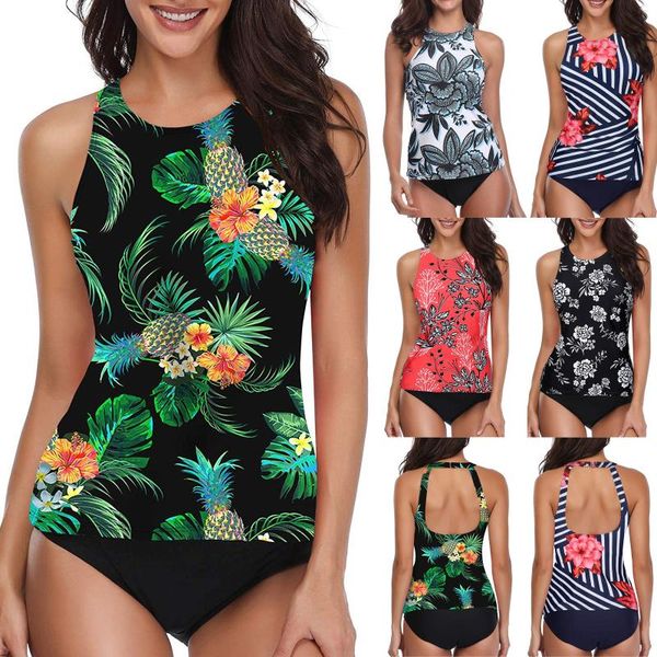 

women's swimwear bikinis set 2021 bathing suits tankini swimsuits women summer backless print beachwear two piece swimsuit, White;black