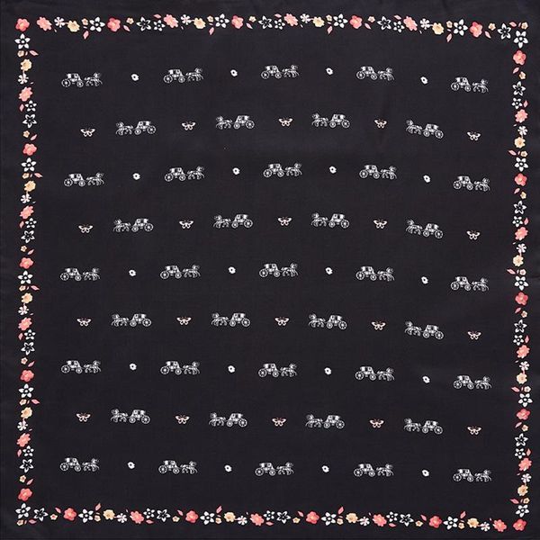 

scarves white carriage print scarf women silk handkerchief 60cm black navy blue square bandana foulard neckerchief female wholesale, Blue;gray