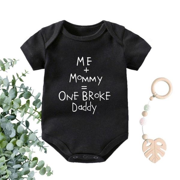 

rompers me + mommy = one broke daddy funny baby bodysuits cotton summer short sleeve boys girls oneises shower gift outfits, Blue