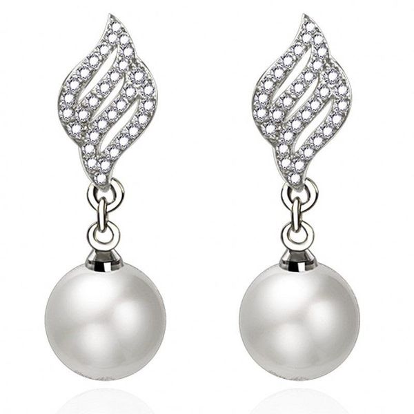

stud 2021 fashion white wing pearl zircon earrings for women ladies girls birthday party wedding gifts jewelry wholesale, Golden;silver