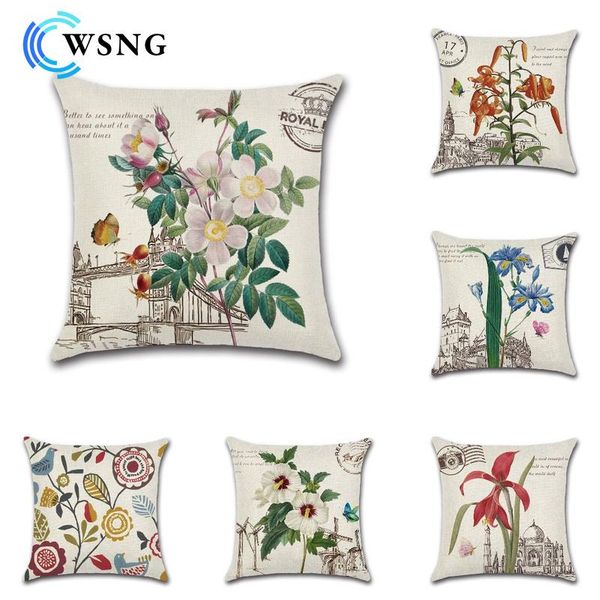 

cushion/decorative pillow european retro flowers linen cushion cover classical floral case vintage decorative sofa throw 45x45cm