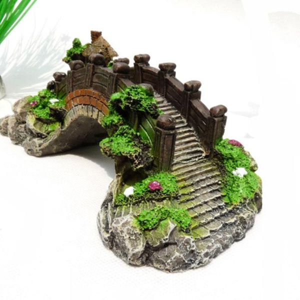 

aquarium ornament bridge resin rockery fake rock bridges pavilion tree landscape fish tank decoration vj-drop decorations