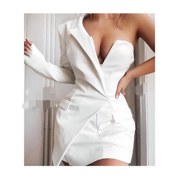 

casual dresses deep v-neck suit irregular slim straight women's dress, Black;gray