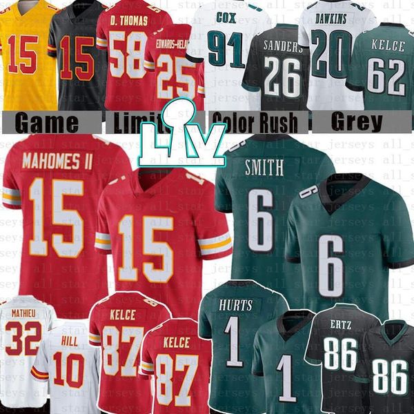 

6 devonta smith 15 patrick mahomes mens womens kids jalen hurts football jersey travis kelce sanders hill brian dawkins zach ertz graham mat, Black;red