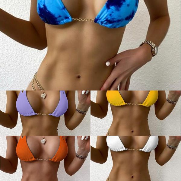 

2021swimsuit chain split thong suit triangle bikini sexy, White;black