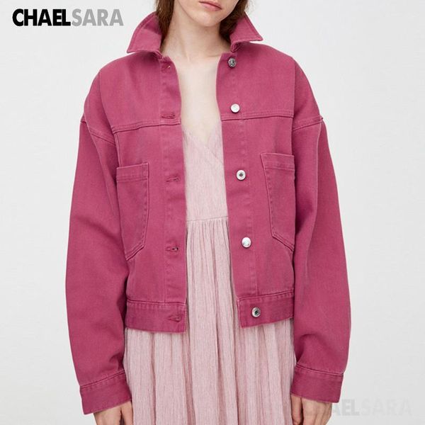 

women's jackets spring autumn vintage candy colors denim jacket women casual solid pockets loose jean coat femal cowboy outwear, Black;brown