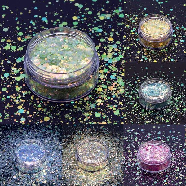 

nail glitter holographic flakes colorful mix mermaid sequins powder uv gel polish design makeup art decorations uÃ±as, Silver;gold