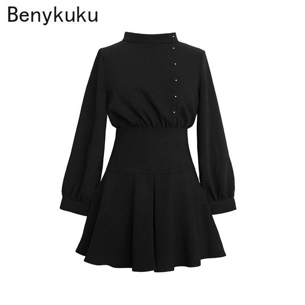 

autumn women vintage high waist mini dress long sleeve a-line punk style gothic dresses for goth girls female retro 2021 casual, Black;gray