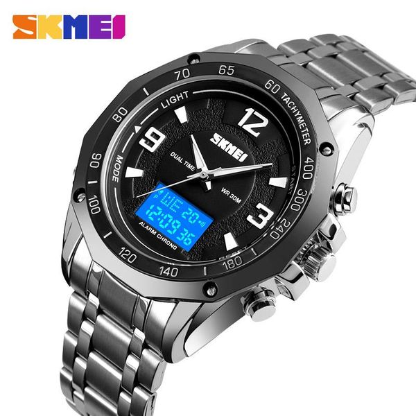 

wristwatches skmei mens watches dual display watch men quartz waterproof male wristwatch relogio masculino, Slivery;brown