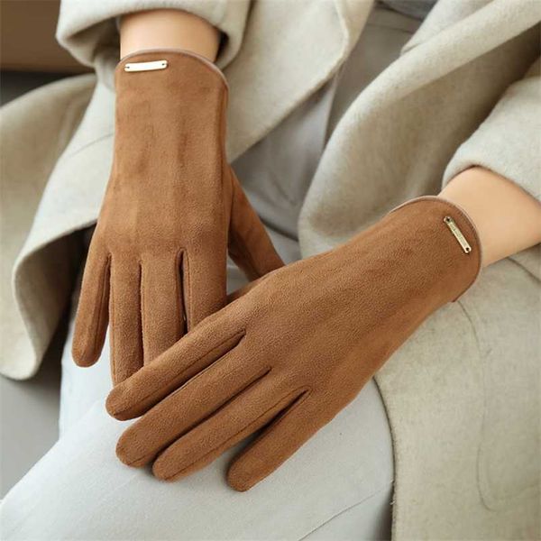 

woman' winter warm suede leather touch screen driving gloves man' cold plus velvet thick fingerless flip cycling mittens r57 211, Blue;gray