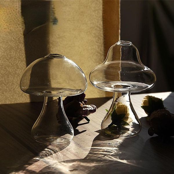 

vases creative transparent glass vase flower arrangement counterdecoration cute mushroom shape hydroponic home
