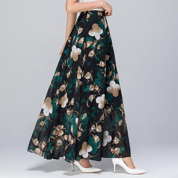 

skirts summer spring women's high waist a-line fashion clothing printing casual female chiffon ss3352, Black