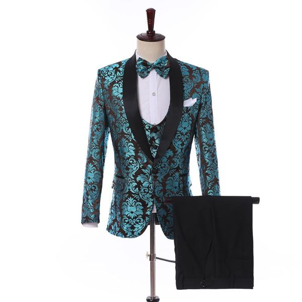 

men's suits & blazers fashion man luxury baroque floral jacquard dress men shawl collar one button suit jacket mens wedding party tuxed, White;black