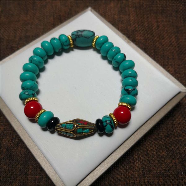 

natural turquoise bracelet with blue turquoise string, Black