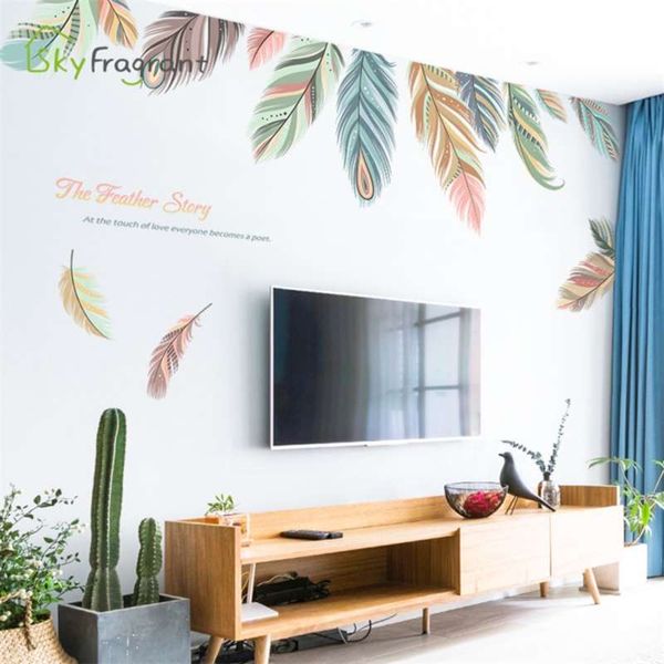 Kreative Feder Warme Wohnzimmer Dekoration TV Sofa Hintergrund Wand Aufkleber Home Decor Selbstklebende Korridor Sockel Aufkleber 210929