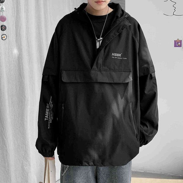 

men bomber jacket mulit pocket cargo jackets steetwear 2021 spring hip hop windbreaker coats korean fashion hooded coat y1106, Black;brown