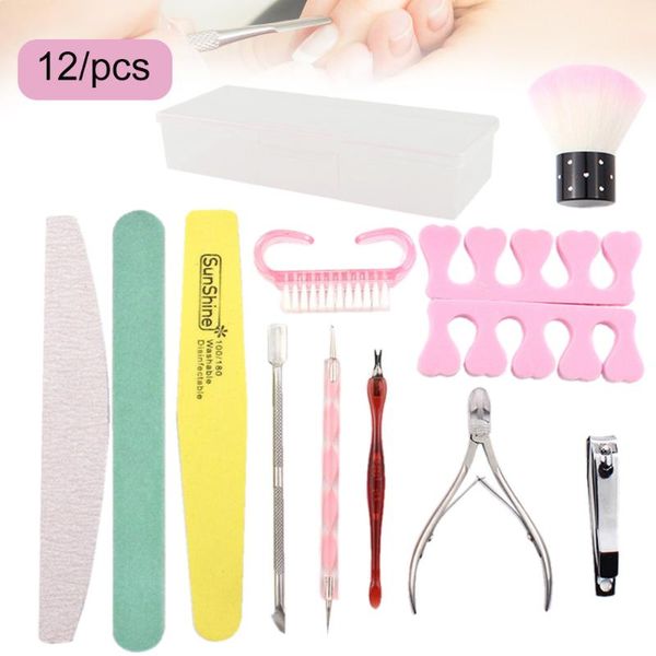 

13pcs nail tool kit clippers cuticle pusher file and buffer manicure supplies scissors pedicure with toolbox art kits
