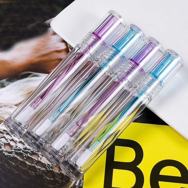 

storage bottles & jars 4.5ml wholesale empty lip gloss tubes cosmetic glaze oil doe foot wand with sers purple,blue lids lipstick box