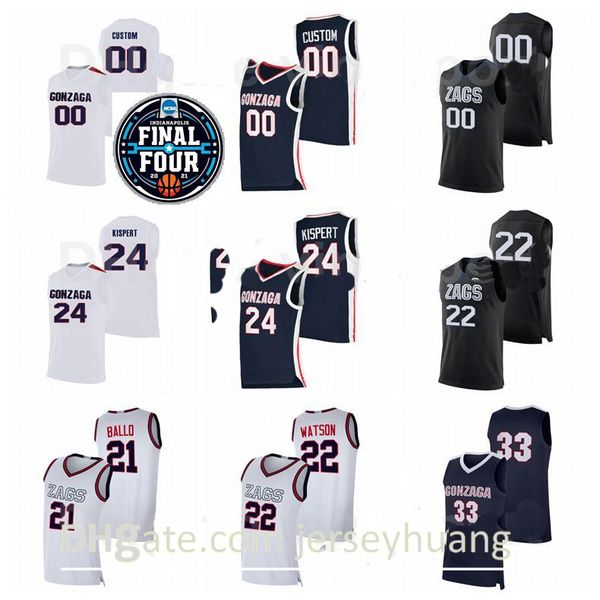 

basketball final four college gonzaga bulldogs 22 anton watson jersey 21 oumar ballo 4 aaron cook jr 33 killian tillie przemek karnowski, Black