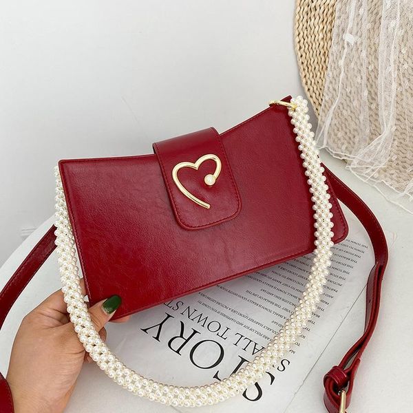 

evening bags pearl handle bag elegant crossbody with heart-shaped decoration leather purses luxury handbag women retro shoulder1