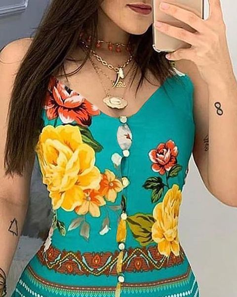 

2021v-neck bottoned design print dress, Black;gray