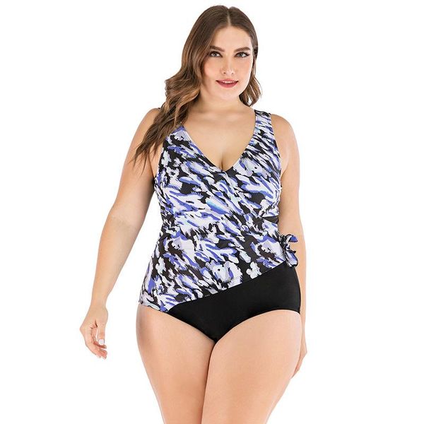 

one-piece suits women large swimming 2021 big 2xl 3xl swimsuit retro printed bathing suit female bikini plus size 4xl one piece swimwear