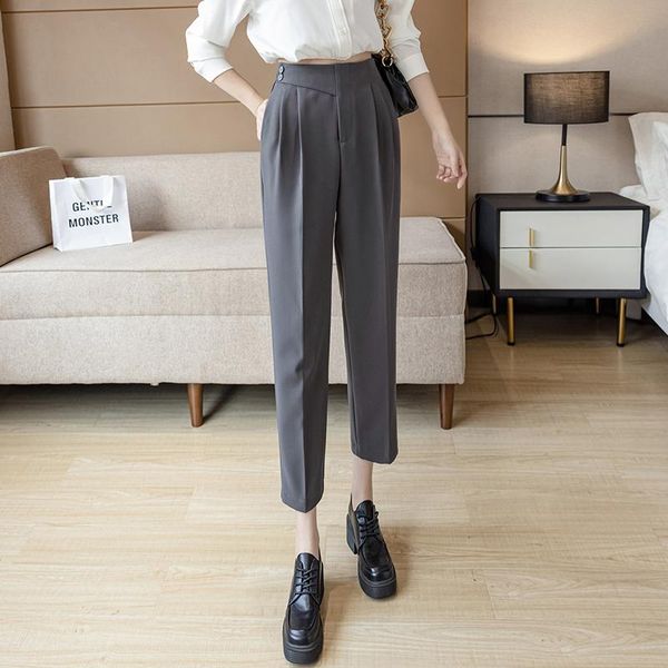 

women's pants & capris women fashion button zip elegant casual summer suit harun high waist nine straight 802a, Black;white
